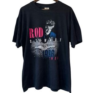 Vintage 1996 Rod Stewart Tour Band Tee Black Pink Headshot Preloved Sz XL